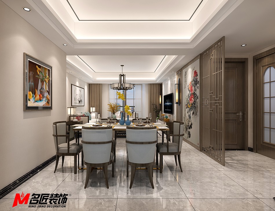 新中式风格室内装修设计效果图-景德镇中海寰宇三居123平米